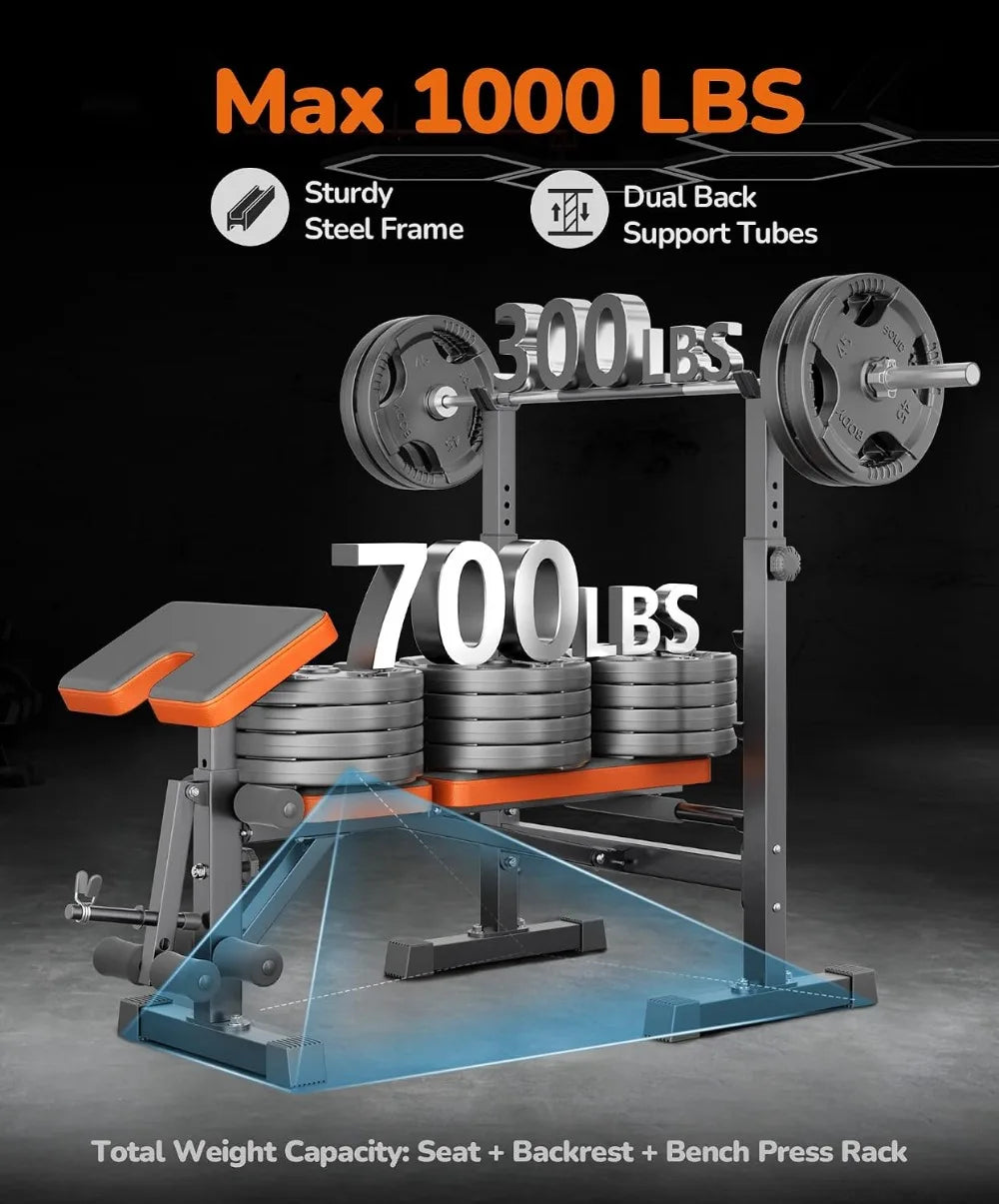 6In1 Weight Bench Set Leg Press Preacher Curl Squat Rack