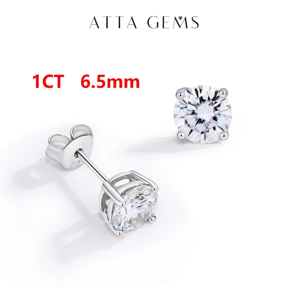 ATTAGEMS Moissanite D VVS1 Four Claw Earrings 925 Sterling Silver