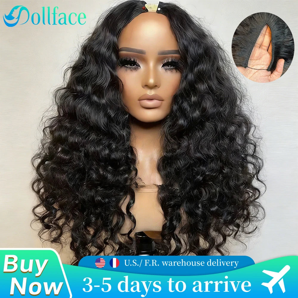 Dollface Deep Wave V Part Wig Brazilian Human Hair